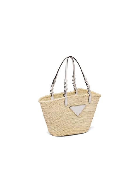 woven palm and leather tote prada|Tan/white Woven Palm And Leather Tote .